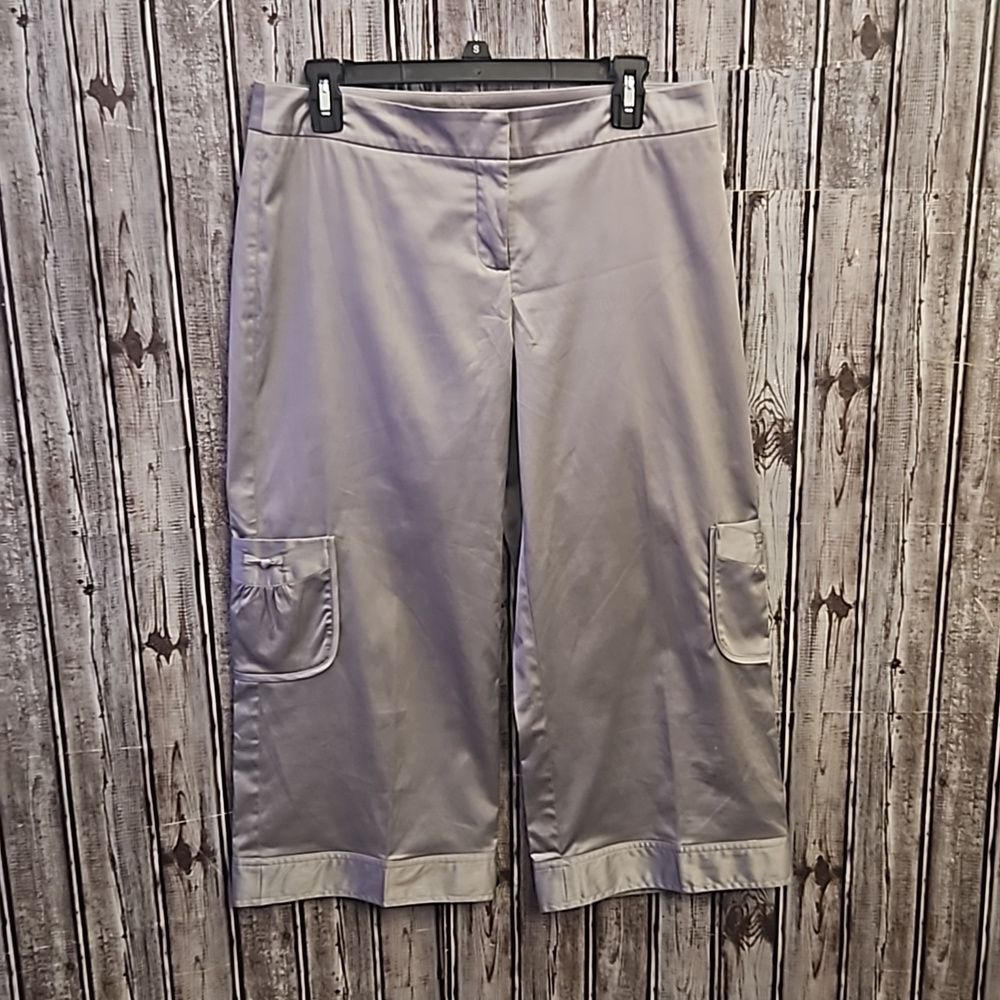 Wide Leg Cargo Crop Pants in Light Gray